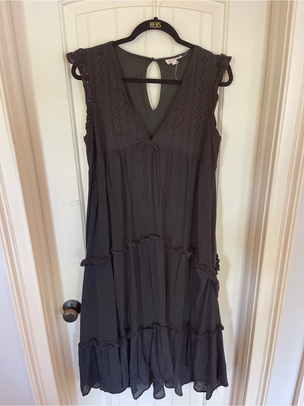 Sleeveless Eyelet V-Neck Maxi Dress - Charcoal